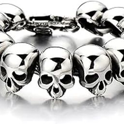 Mens Stainless Steel Large Skull Link Bracelet Biker Gothic Style Silver Color High Polished-image-31