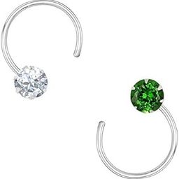 92.5-925 Sterling Silver Cubic Zirconia AD Multi Color Stud Nose Pin Combo Set for Women Girls-image-88