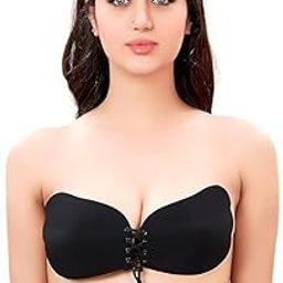 Women's & Girl's Strapless Push Up Wire Free Stick On Invisible Bra (Free-Size) (in, Numeric, 32, Free Size, B, 32, Regular, Black)-image-49