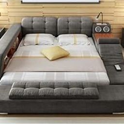 Modern Multifunctional Platform Bed Frame with Built-in Speakers, Storage, and Tufted Headboard, Grey-30