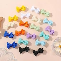 Mini Hair Bow Clips for Babies, 20 Pack Multicolour Ribbon Bows, 10 Pairs Assorted Colours-image-2