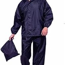 Mens Raincoat with Adjustable Hood |Rainsuit for Men | Waterproof semi Nylon Jacket & Pant with Carrying Pouch (Black & Blue)-picture-24
