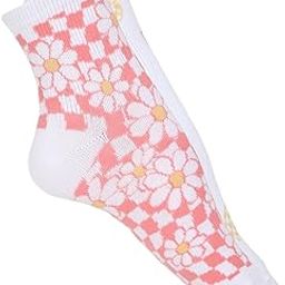 Women White Checkered Flower Boyfriend Sock 2-Pack-picture-14