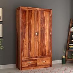 MANNAT ARTS Wooden 2 Door Wardrobe Organizer for Storage with 2 Drawer 3 Shelves Storage & Hanging Space - Sheesham Wood Cupboard for Bedroom - Wooden Almirah Organizer for Clothes Storage (Design 25)-image-84