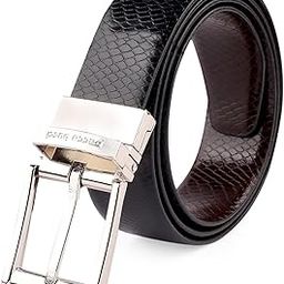 Men's Reversible Classic Dress Belt Italian Top Grain Genuine Leather Black & Brown with Rotating Metal Buckle-Black/Brown-image-84
