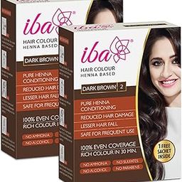 Iba Hair Colour for Women - Dark Brown, 70g (Pack of 2) | 100% Pure Henna Based Powder Sachet | Natural Hair Colour & Long Lasting with Conditioning Formula| Reduced Hair Fall & Hair Damage | Shine & Nourish Hair | Free from Ammonia and Other Harmful Chemicals | Herbal Hair Powder for Hair Color | Dark Brown Henna-5