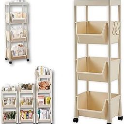 KREPS Plastic Trolly Cart, Multipurpose Storage Organizer, Rotating Bookshelf, Mobile Storage Trolley with Wheels, Used in Bedrooms, Living Rooms, Kitchen, Office. (3-Layer)-1