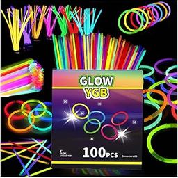 GLOW YGB 100PCS Glow Sticks Bulk Party Pack, Halloween Glow Sticks For Kids Camping, Glow In The Dark Sticks,8” Glow Party Supplies Bracelets-image-43
