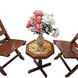 SAARTHI Rajasthani Dhola Maru Handmade Wooden Ethinic Antique Designer Folding Chairs and Table Set for Home| Decor| Office| Garden| Outdoor| Indoor| Balcony| Launge| Lawn| Cafe| Bar| Living Room| Bedroom Room| Childern Room Decor| Outdoor Sitting , Multicolour - Set of 3-image-68