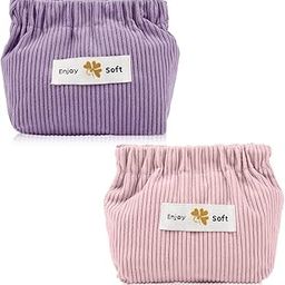 Shwinaksh 2pcs Small Makeup Pouch, Lipstick Cosmetic Bag, Corduroy Elastic Storage Pouch, Makeup Pouches for Women Girls, Travel Coin Pouch Jewelry Organizer Bag - Self Closing, Pink & Purple-image-95