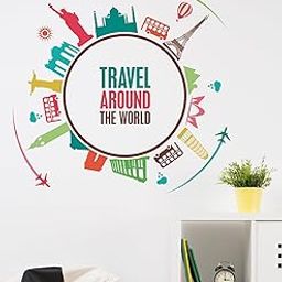 Wallstick Travel Around The World Wall Sticker (Vinyl, 100 cm x 100 cm, Multicolor)-29