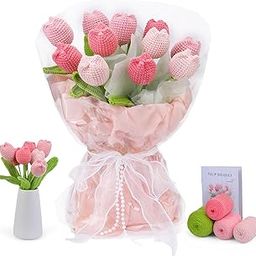 Tusmad Crochet Kit for Beginners, Crochet Flower Bouquet Kit, Beginner Crochet Kit for Adults, Crochet Kit Flower Bouquet with Step-by-Step Video Tutorials for Birthday, DIY Craft Home Decor (Pink)-17