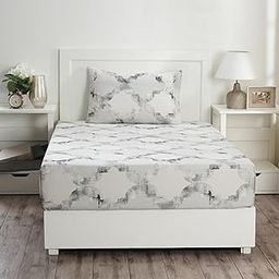 Maspar Ogee Flent 100% Cotton Bed Sheet Set, Bed Sheet (152 x 224 cm) with Two Pillow Covers(50 x 75 cm), Single, Grey-image-2