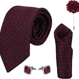 Self small design micro print fine Necktie Gift Set With Pocket Square, 2 pcs Cufflinks & Lapel Pin Formal Tie With (Leatherite Gift Box) (Pack of 4 pcs)-picture-49