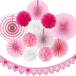 Party Propz Half Birthday Decoration for Baby Girls- Set of 13Pcs | Half Year Birthday Decorations for Girls | 1/2 Birthday Decorations for Girls | 6 Month Birthday Decorations for Girls-picture-1