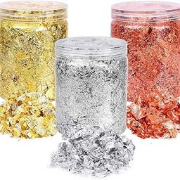 ASK VARK WALA Gold Leaf Metallic Foil Schabin Gilding | Metal Leaf Flakes Three Bottles Kit -Set of Three Colors Imitation Gold and Silver | Copper in Three Bottles -Resin Nail Crafts Painting-1