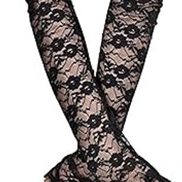 Women's Nylon Lace Fashion UV Sun Protection Cooling Arm Sleeve & Women Tattoo Cover Up Lace Sleeves, Fishnet Fashion Hand Gloves (Black, Free Size, 1 Pair)-picture-12