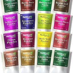 HERBTONIQ Herbal Hair Mask Powder Mini Pack - 16 Herbs for Growth and Scalp Health - 40G Each (640 Grams), Multicolor-image-10