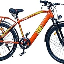 GOSPORTY Lightweight Electric Cycle with LED Display, Dual Disc Brakes, High-Traction Tyres, Long-Lasting Battery with 30+ Km Range | Easy-to-Ride E-Cycle (Orange & Black V-2)-image-28