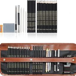 Tusmad Drawing Art Tool Kit Pencils,30 Pcs Sketching Pencils Set Travel Pencils Kit with Charcoal Pencils, Erasers, Extender, Carry Bag Etc for Students, Teens, Adults (with Canvas Rolling Pouch)-picture-5