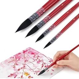 Arrolliant Professional Watercolor Paint Brushes, Mop Paintbrushes, 4 Pcs, Synthetic Squirrel Hair, Art Supplies for Painting, Great Watercolor, Acrylic Brush Set Red,Bown Wooden Handle Round Peak-image-80
