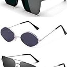 Unisex combo offer pack of 5 shades Unisex Fashion Sunglasses Set, 5 Pairs, Metal Frame, Black and Silver - Combo5-9694-image-86