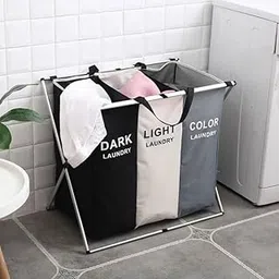 SHIPLORD® Large Foldable 3-Grid Laundry Hamper: Waterproof Organizer Basket for Clothes Toys & Home Storage-image-62