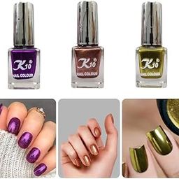 K10 Nail Polish| Metallic Finish Nail Paint|Quick Drying| Non UV Polish - Gel Finish |Chip Resistant Long-Lasting Multicolor Nail Paint for Women and Girls|Purple-Lemon-Coffee Set of 3 (12ml each)-image-59