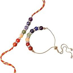 7 Chakra Crystal Rakhi for Brother | Celebrate Raksha Bandhan Bhaiya Bhabhi Combo | Kumkum, Chawal, Roli in Potli Set-picture-2