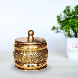 Salvus APP SOLUTIONS Exquisite Golden Traditional Handmade Brass Round Kumkum Dibbi (1.5 Inch)-image-85