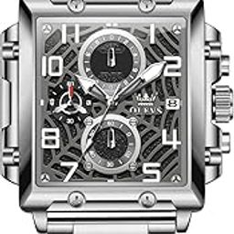 Square Watch for Men Original Analog Quartz Chronograph Luxury Formal Black Stainless Steel Date Men Wrist Watch Branded-49