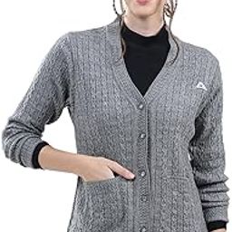 Women's Regular Fit Cardigan | Self Design Pattern | Button Closure with Full Sleeves V Neck Winter Cardigan for Womens-image-1