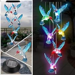 Solar Wind Chimes - Outdoor Color Changing Light Up Wind Chimes - Memorial & Birthday Gifts for Mom - Hummingbird Design (Blue)-image-16