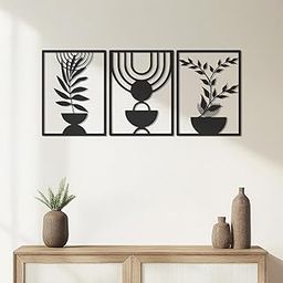 SHIVASHRAY CRAFTS Wooden Abstract Plant Wall Art – Set of 3 Black Wooden Panels with Modern Botanical Designs – Minimalist Boho Wall Decor for Living Room, Bedroom, Entryway, or Office-image-97