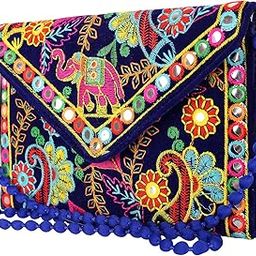 Craft Trade Clutch Bags for Women Jaipuri Rajasthani Handmade Embroidery Mirror Work Stylish Sling Bags for Women Cross Body Bags for Ladies and Girls - 22x16 CM-13