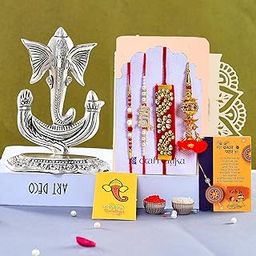 Collectible India Brother Rakhi Combo Gift Set - Rakhis for Rakshabandhan Sister Kids Bhaiya - Rakhi Gift for Brother Bhabhi - Ganesha Idol Showpiece Home Decoration Items (M1- Family Combo)-image-19