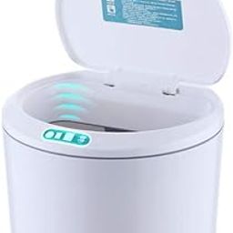 Pssopp Automatic Mini Waste Basket,Battery Operated Waste Basket Small Garbage Can for Bathroom Coffee Bar Bedroom Study (White)-26