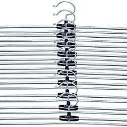 Improvhome Push Clip Lockable Technology 10 Pcs Heavy Stainless Steel Finished Cloth Hanger Hangers for Clothes, Velvet, Trouser, Saree, Pants, Skirt Wardrobe (18 x 7.5 Inches)-26