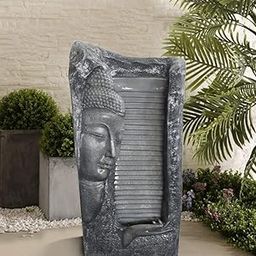 Buddha Statue Decorative Water Fountains for Outdoor Living Room,Office,Garden Table top Waterfall Indoor Home Decor (3.5 ft Height) (Grey)-picture-30