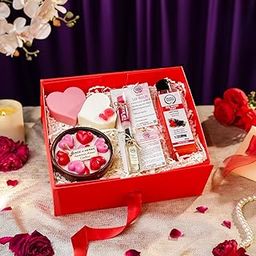 Love Indulgence Gift Hamper | Gift Hamper For Women | Women's Day Gift | Triple Butter Soaps, Wood Bowl Heart Candle, Eau De Parfum, Lip Balm & Mix Berry Tart Body Wash - Packed In A Red Box | 730 g-image-42