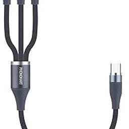 TRIX 3 in 1 100W Fast Charging Cable, 3Amp Multi Charger Cable for Micro USB, iOS and Type-C Devices, Mobile Tablet PC Laptop Android Smartphone with 0.3meter cable (DARK GREY)-image-37