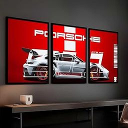 HOTHOUSE Big Porsche 911 Car Framed Posters Gift Items for Boys Room Wall Decoration Bedroom Living Room Office Studio Décor | Car Poster Frame for Wall Décor Set Of 3 Size(13X17 inch)-image-71