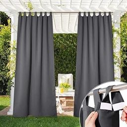 Duronet Waterproof & Sun Blockage 90% Detachable Sticky Tab Top Privacy Protect Curtains for Patio Doorway Porch Lawn Balcony Outdoor Use (Grey 4.5X6.5 Feet)(Pack of 2)-image-37