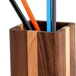 ARTIST INTERNATIONAL Wood Pen Holder Desk Pencil Holders Wooden Pen and Pencil Organizer Cup for Desktop Pens Stand Holder Cups, 10 x 7 x 7 cm, Natural Color (Multicolor)-0
