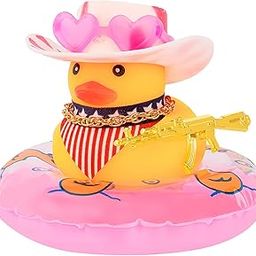 wonuu Car Rubber Duck Decoration, West Cowboy Duck Car Dashboard Decoration Accessories with Mini Swim Ring Cowboy Hat Scarf and Sunglasses, A_Pink Horizontal Scarf White&red hat-image-37