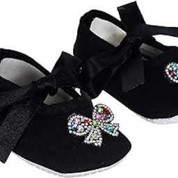 Cotton Black Booties Shoes with Bow Applique and Ribbon Closure for Baby Girl & Boy-image-35