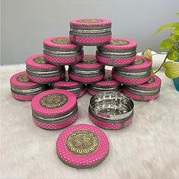 NAVRANG Stainless Steel Container Box Storage Box/Chapati Box/Roti Box/Return Gifts Box/Laddu Box/Puri Dabba(Pack of 12, Pink)-image-22