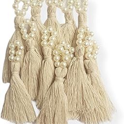 Zippy Flora Mini Cotton Tassels with Pearls for Saree/Blouse/Dupatta/DIY/Decor, Pack of 10 (Off-White)-10