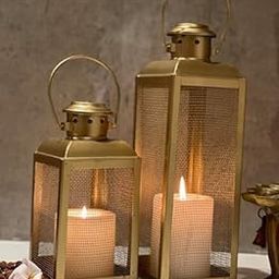 DOME DECO Metal Mesh Set of 2 Iron Lantern and Candle Tealight Holder for Home Decor Items | | Candle Holders for Home Decor | 2 Free led Lights (Pack of 2) (Set of 2 Lantern)-3