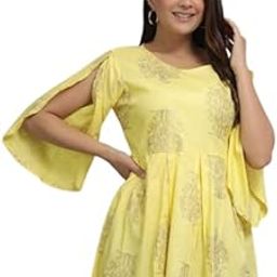 Women Viscose Rayon Cape Top for Women Girls Regular Wear Top Office Wear Top Color Yellow-14